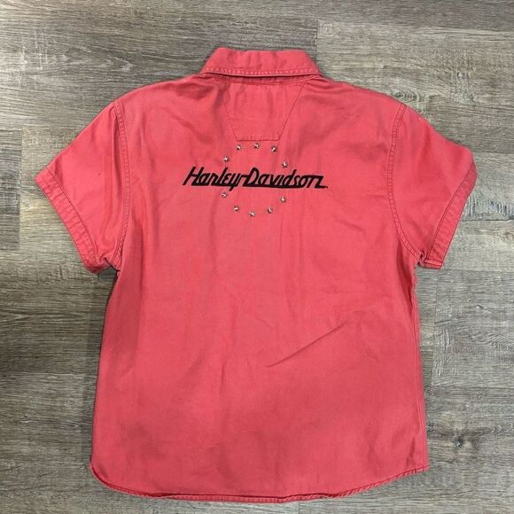 HARLEY-DAVIDSON WOMENS SHIRT SHORT SLEEVES MEDIUM METAL STARS - Picture 2 of 4